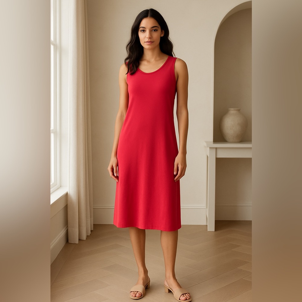 Eileen Fisher Hot Pink Midi Back Cutout Dress – Size Small